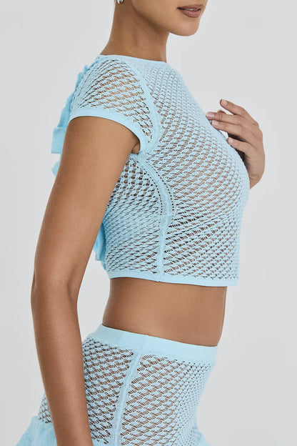 Mistress Rocks Seafoam Knit Open Back Ruffle Top - SALE