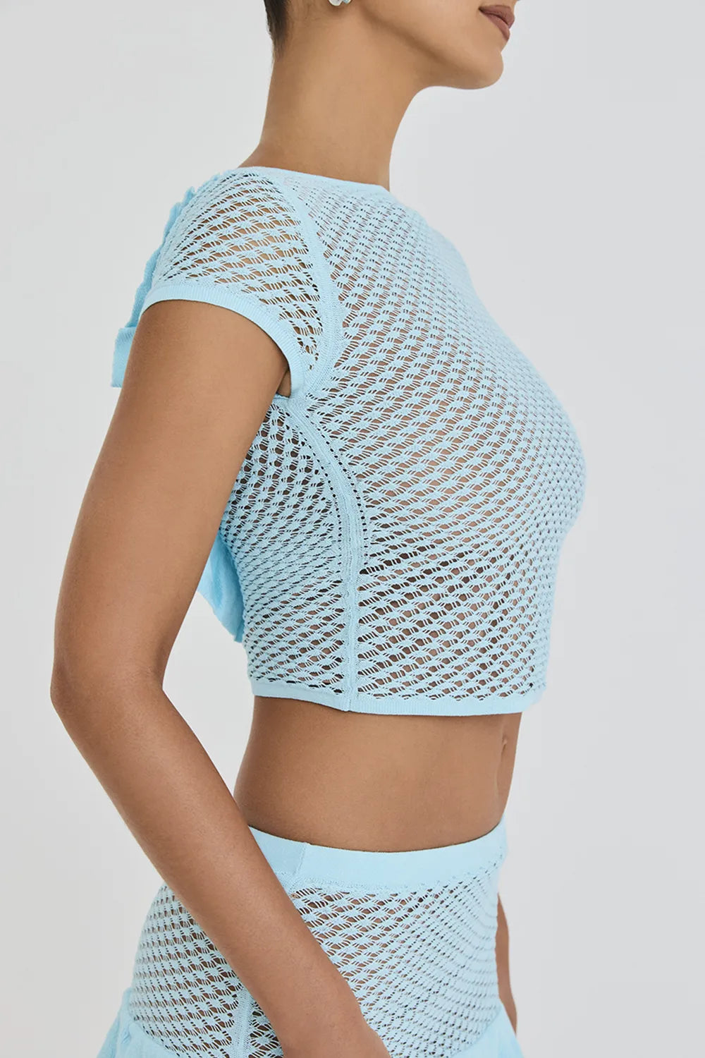 Mistress Rocks Seafoam Knit Open Back Ruffle Top - SALE