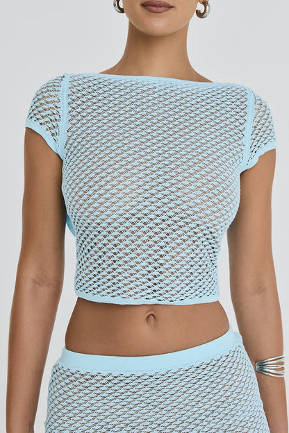 Mistress Rocks Seafoam Knit Open Back Ruffle Top - SALE