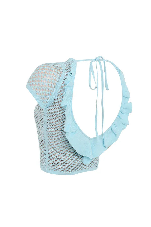 Mistress Rocks Seafoam Knit Open Back Ruffle Top - SALE