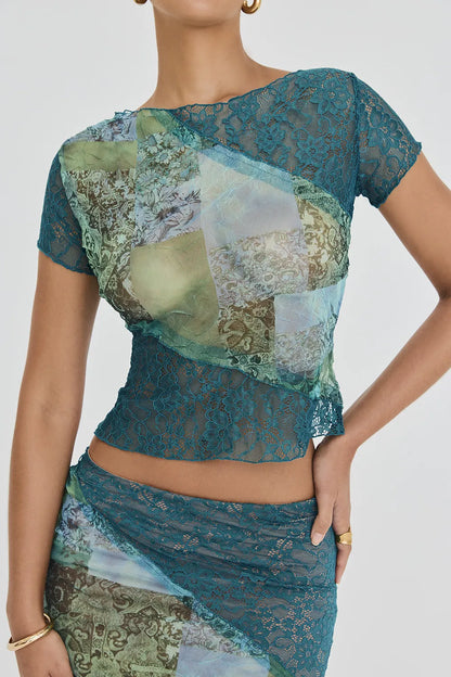 Mistress Rocks Ocean Teal Panelled Top - SALE
