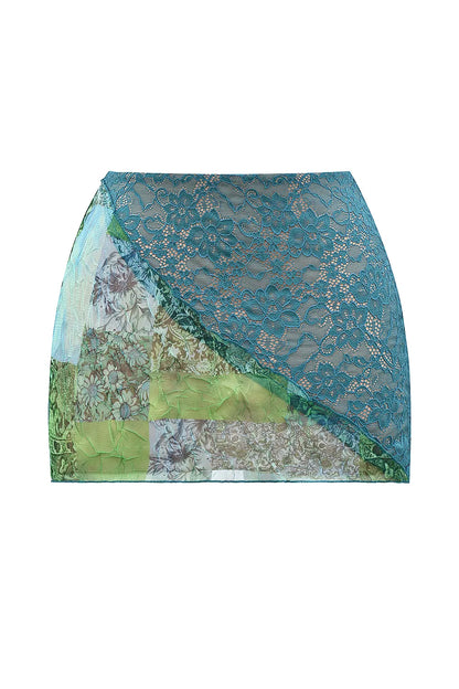 Mistress Rocks Ocean Teal Panelled Mini Skirt - SALE