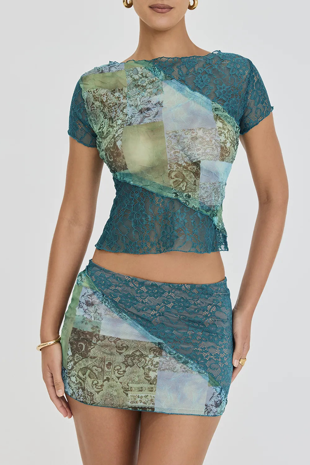Mistress Rocks Ocean Teal Panelled Mini Skirt - SALE