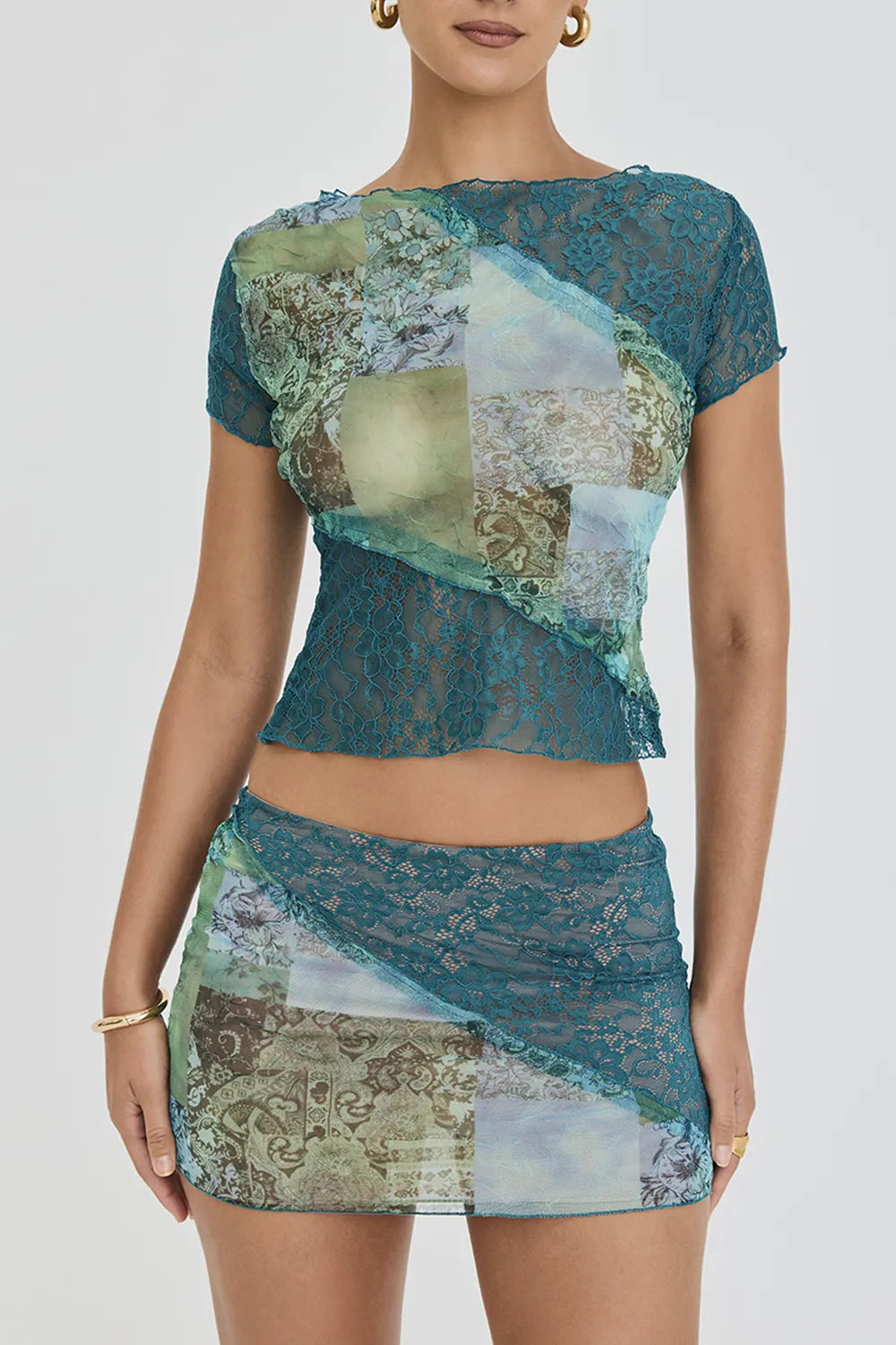 Mistress Rocks Ocean Teal Panelled Mini Skirt - SALE