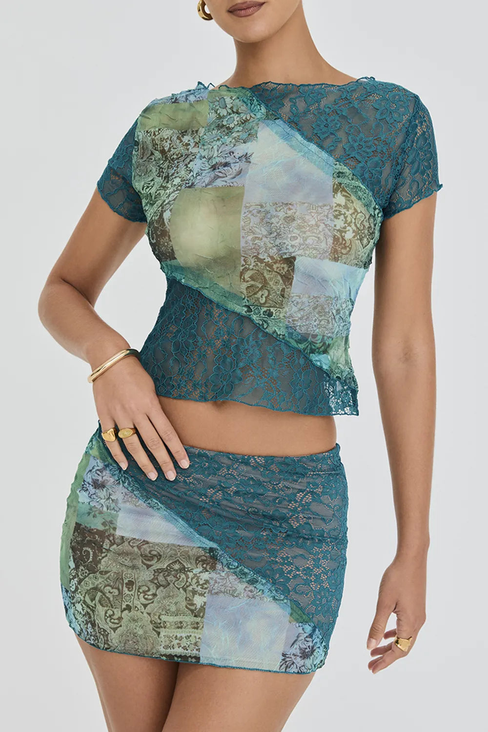 Mistress Rocks Ocean Teal Panelled Mini Skirt - SALE