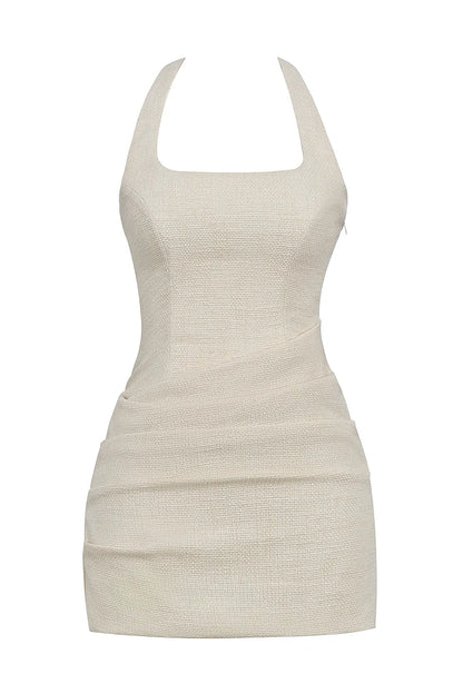 Mistress Rocks Taupe Tweed Backless Halter Mini Dress - SALE