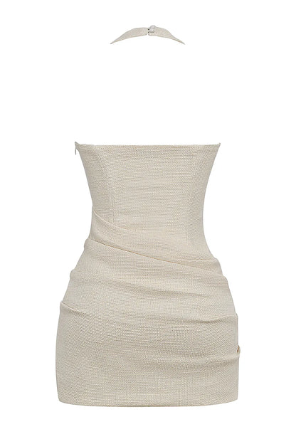 Mistress Rocks Taupe Tweed Backless Halter Mini Dress - SALE