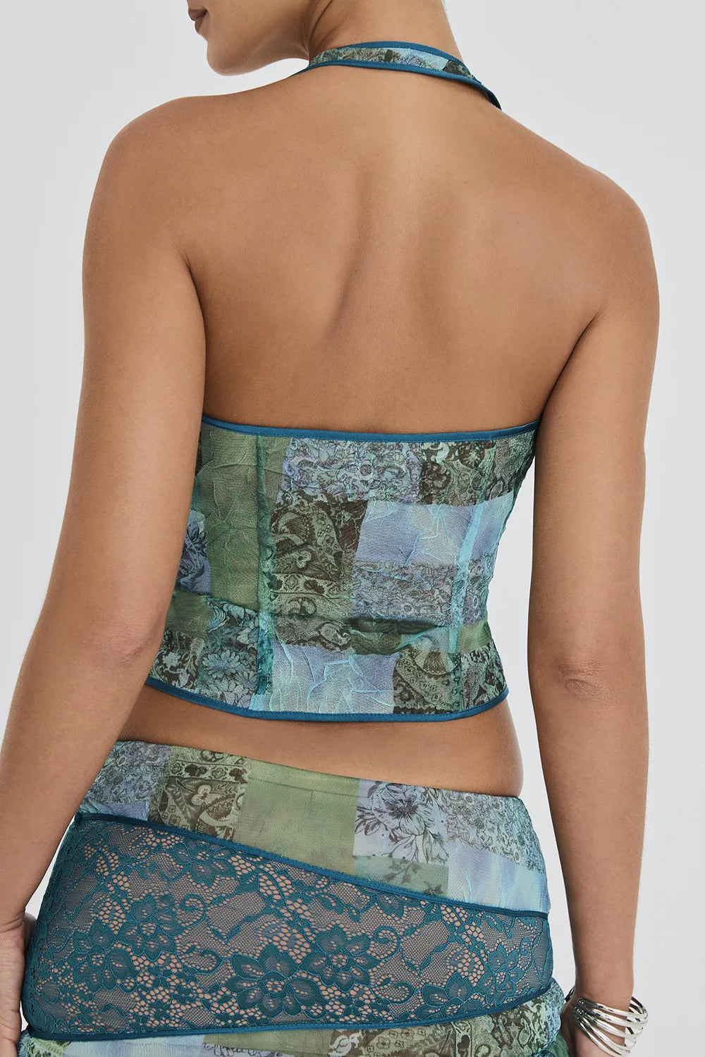 Mistress Rocks Ocean Teal Print Wrap Halter Top - SALE