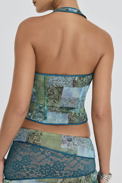 Mistress Rocks Ocean Teal Print Wrap Halter Top - SALE