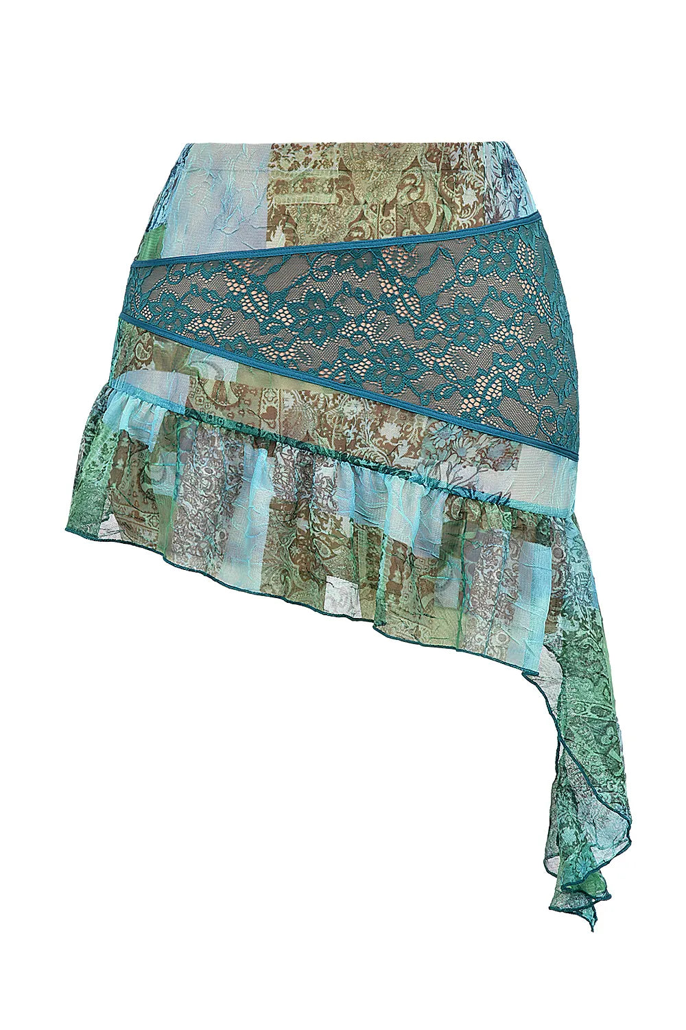 Mistress Rocks Ocean Teal Print Asymmetric Mini Skirt - SALE
