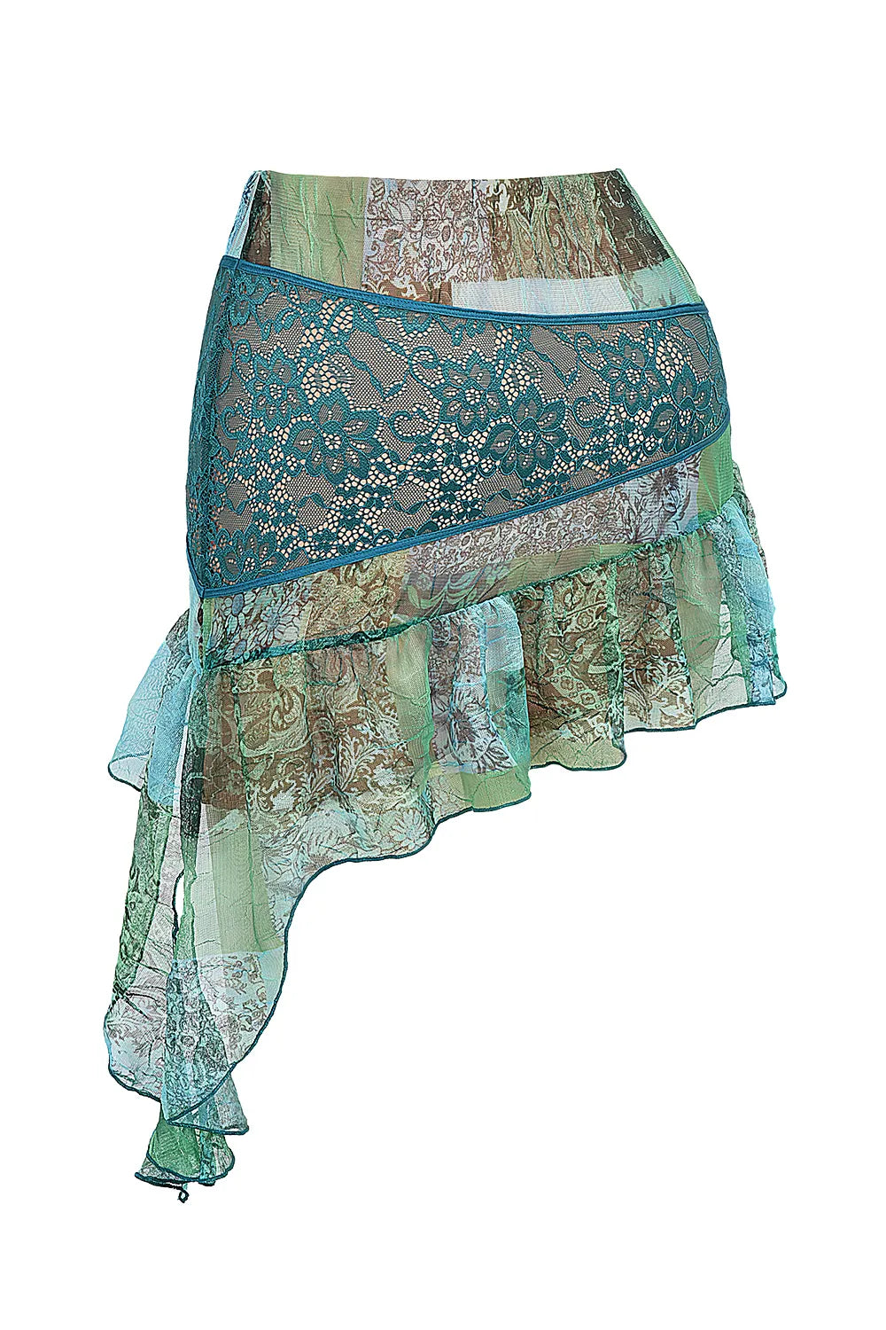 Mistress Rocks Ocean Teal Print Asymmetric Mini Skirt - SALE