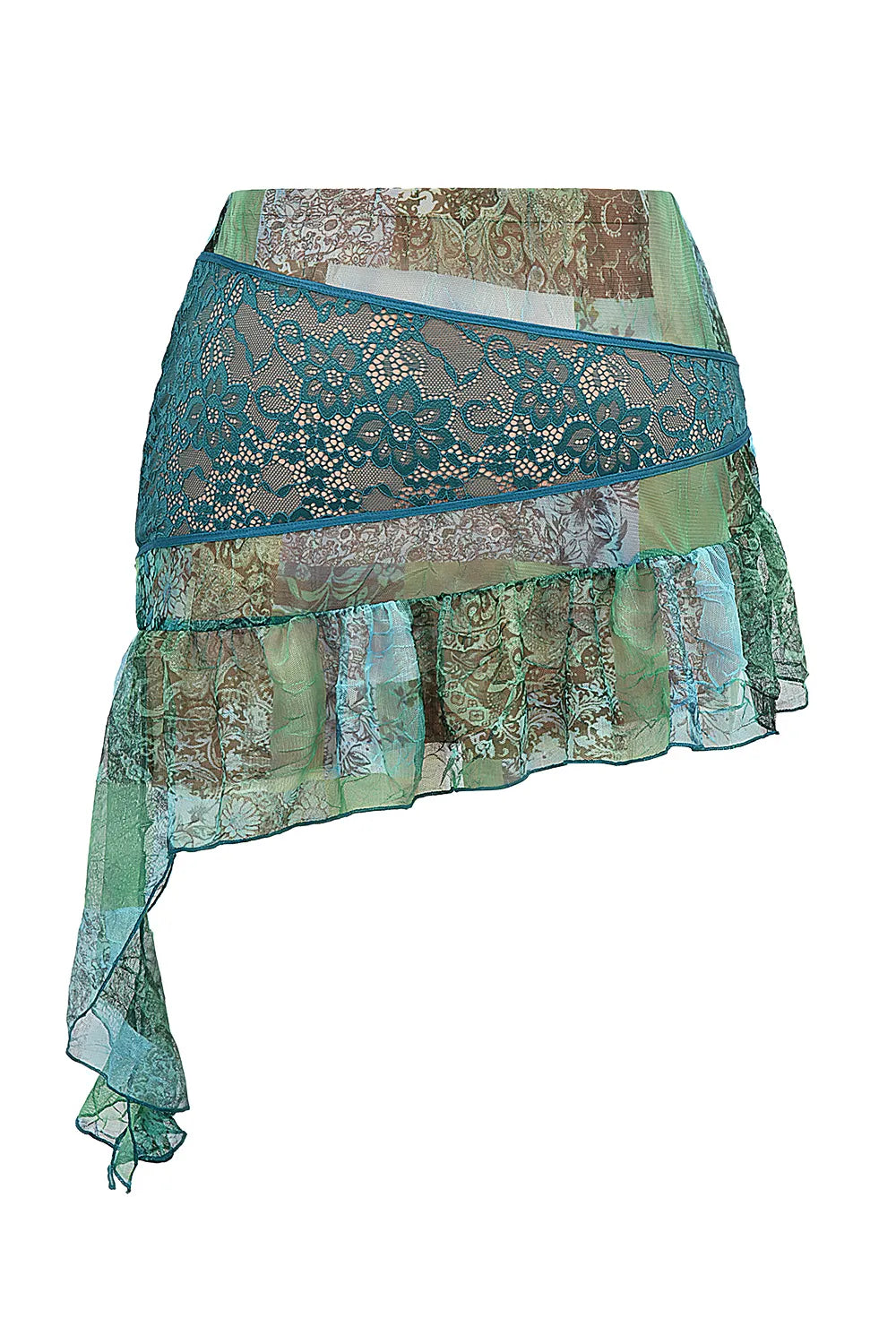 Mistress Rocks Ocean Teal Print Asymmetric Mini Skirt - SALE