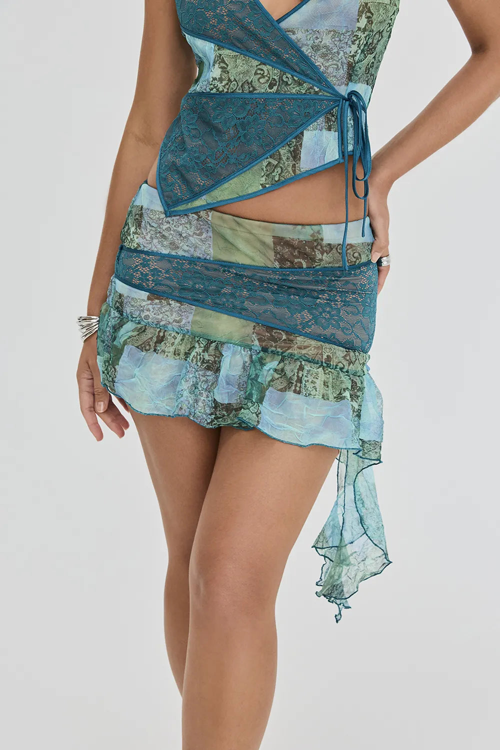 Mistress Rocks Ocean Teal Print Asymmetric Mini Skirt - SALE
