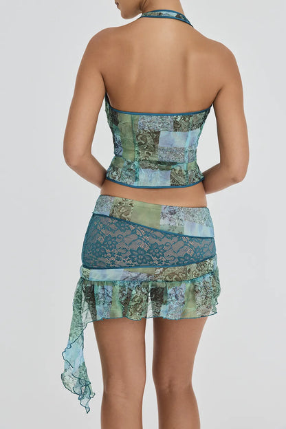 Mistress Rocks Ocean Teal Print Asymmetric Mini Skirt - SALE