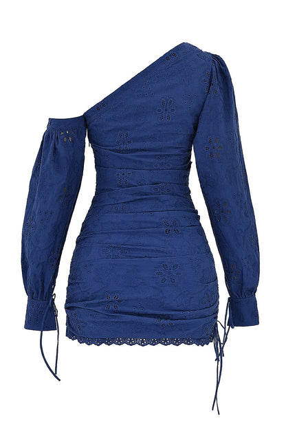 Mistress Rocks Navy Broderie Cotton Off Shoulder Mini Dress - SALE