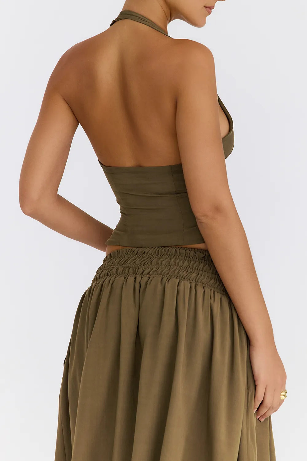 Mistress Rocks Olive Open Front Halter Top - SALE