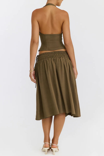 Mistress Rocks Olive Shirred Waist Midi Skirt - SALE