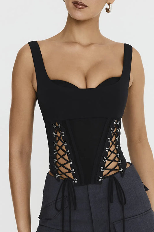 Mistress Rocks Black Lace Up Corset Top - SALE