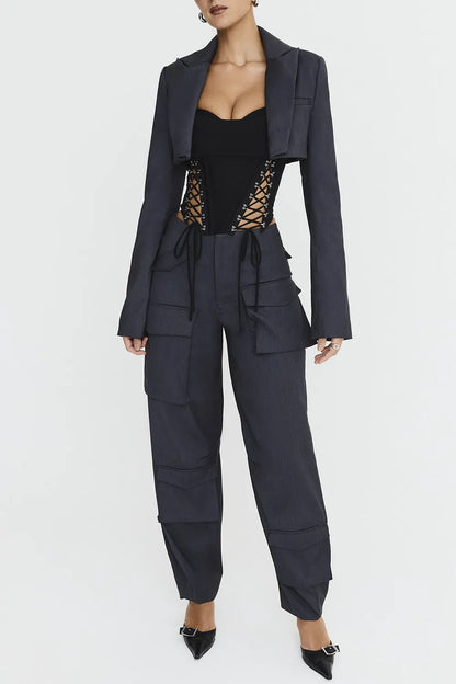 Mistress Rocks Dark Grey Cargo Trousers - SALE