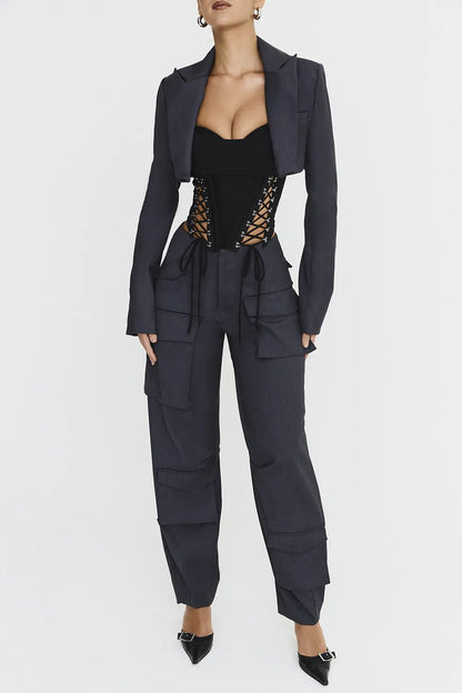Mistress Rocks Dark Grey Cargo Trousers - SALE