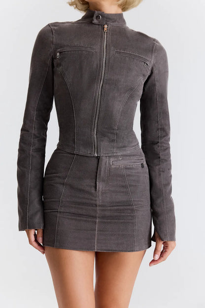 Mistress Rocks Vintage Cocoa Waxed Cotton Fitted Jacket - SALE