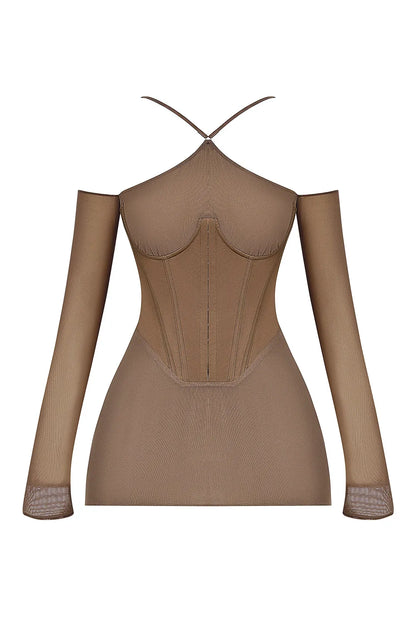 Mistress Rocks Dusty Brown Corset Mini Dress - SALE