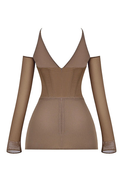 Mistress Rocks Dusty Brown Corset Mini Dress - SALE