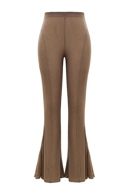 Mistress Rocks Dusty Brown Flared Trousers - SALE