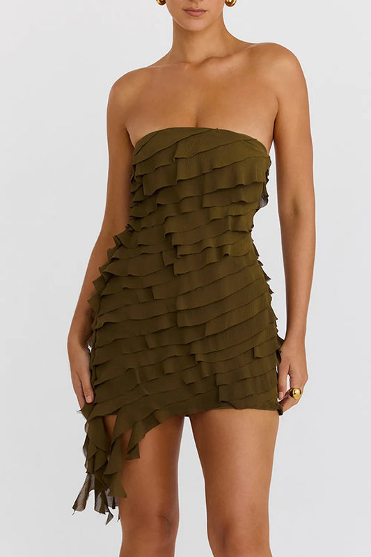 Mistress Rocks Olive Strapless Ruffle Mini Dress - SALE