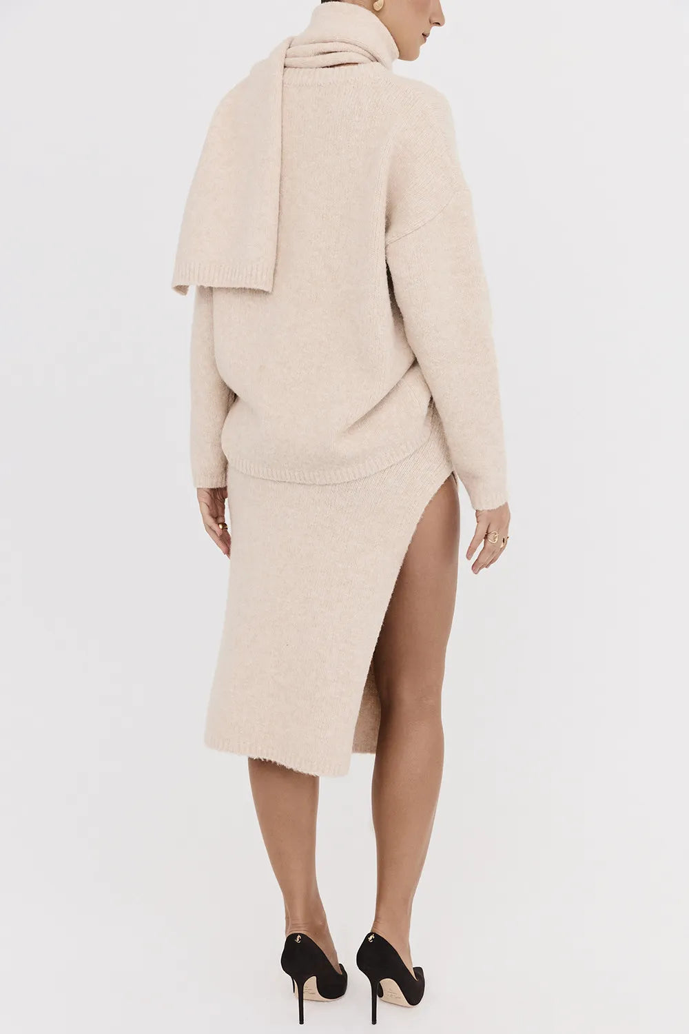 Mistress Rocks CREAM EYELASH KNIT MIDI SKIRT - SALE