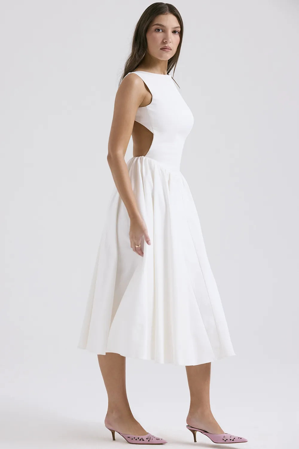 Cindy White Twill Midi Sundress