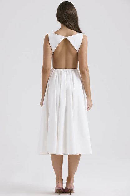 Cindy White Twill Midi Sundress