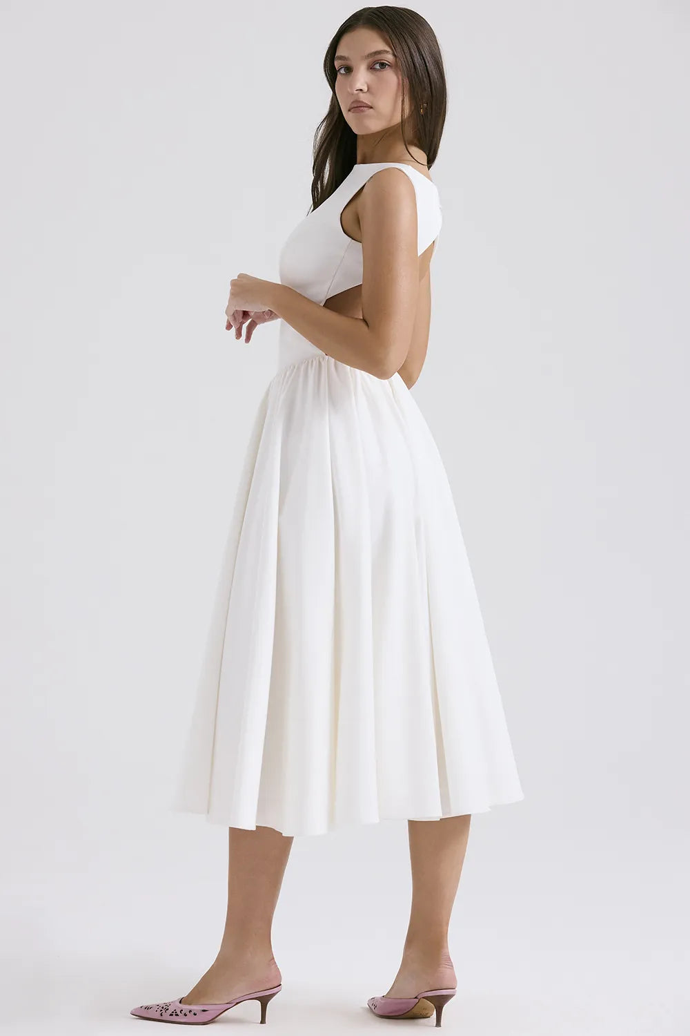 Cindy White Twill Midi Sundress