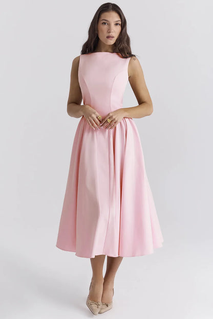 Cindy Ballerina Pink Twill Midi Sundress