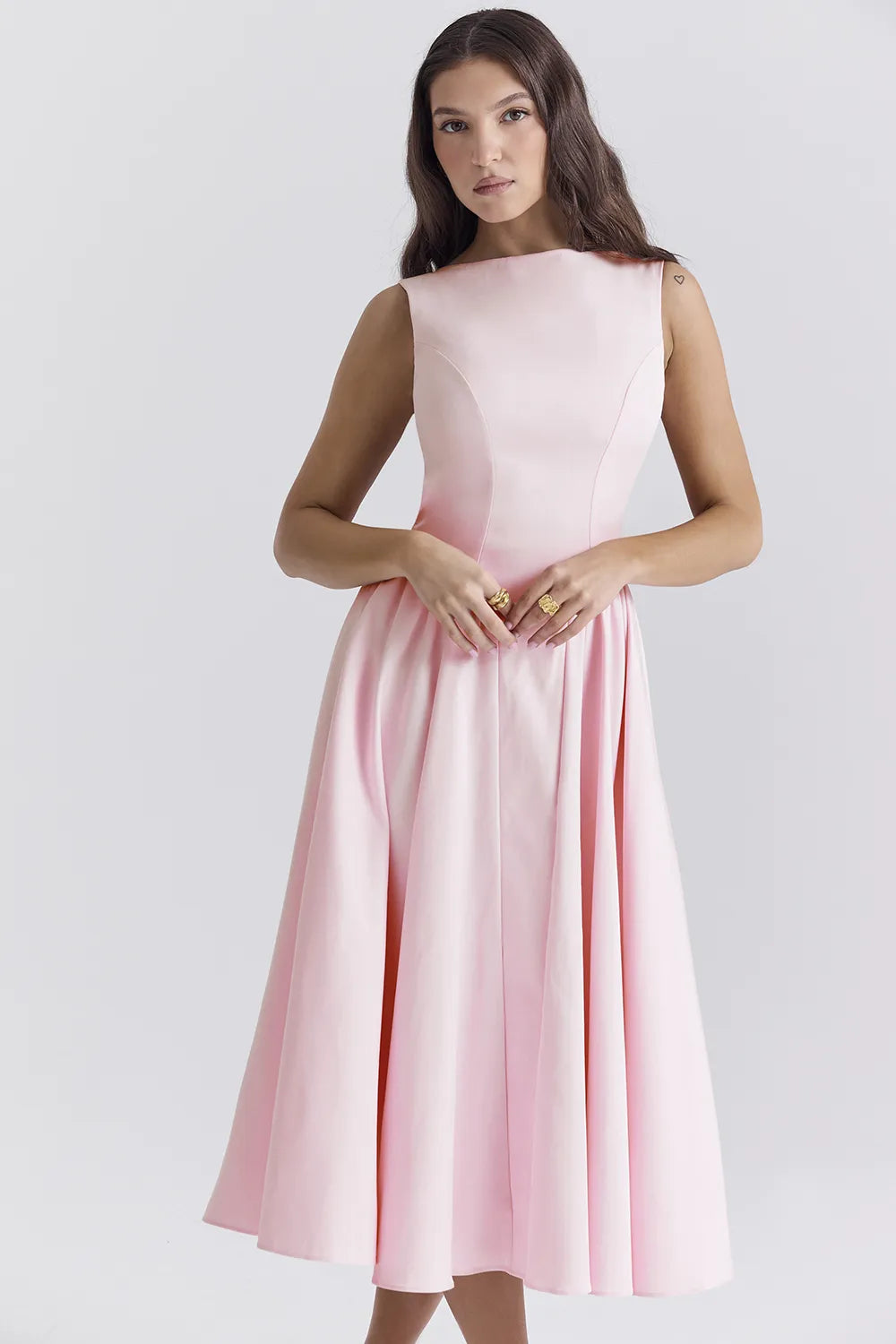 Cindy Ballerina Pink Twill Midi Sundress