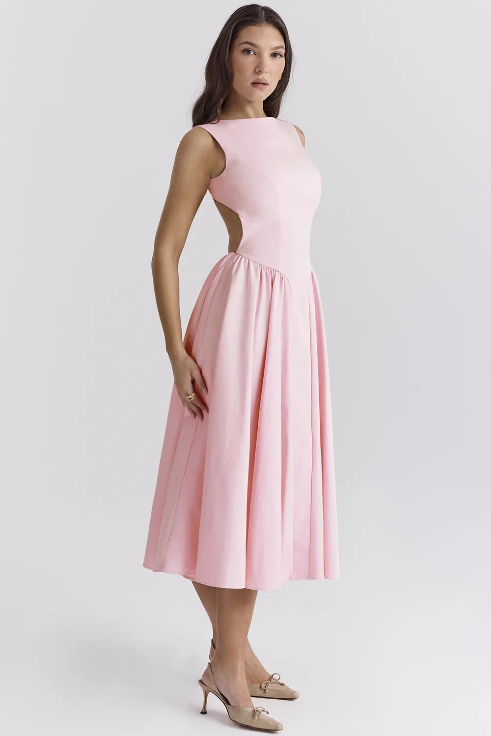 Cindy Ballerina Pink Twill Midi Sundress