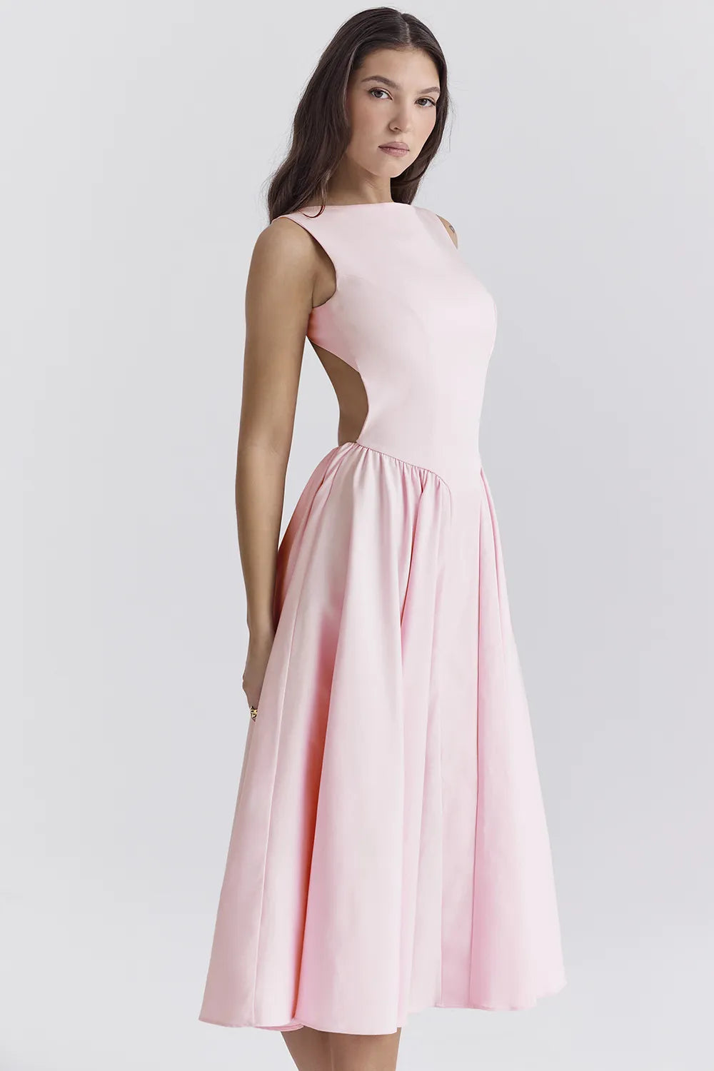 Cindy Ballerina Pink Twill Midi Sundress