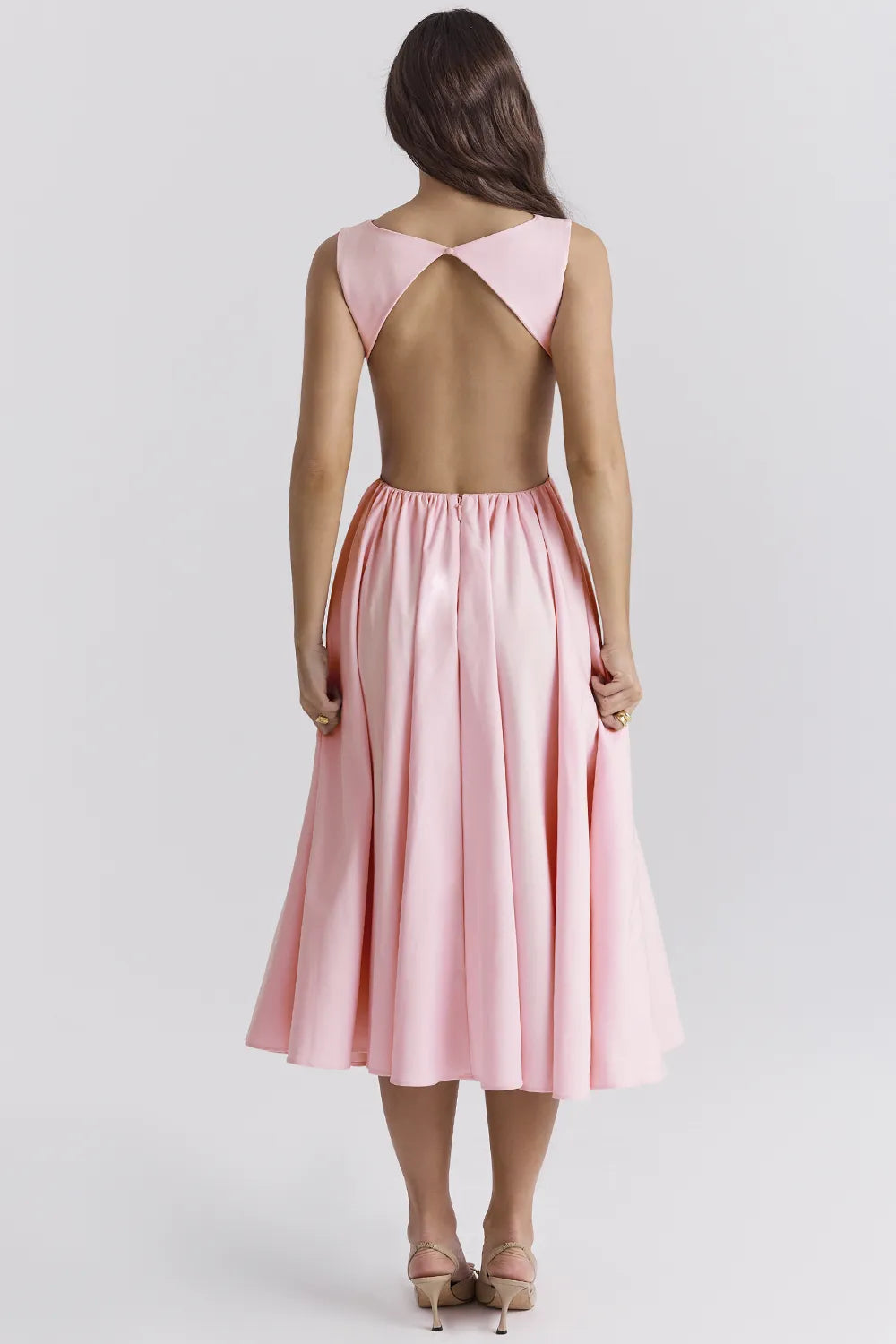 Cindy Ballerina Pink Twill Midi Sundress