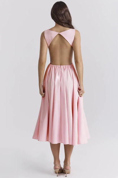 Cindy Ballerina Pink Twill Midi Sundress