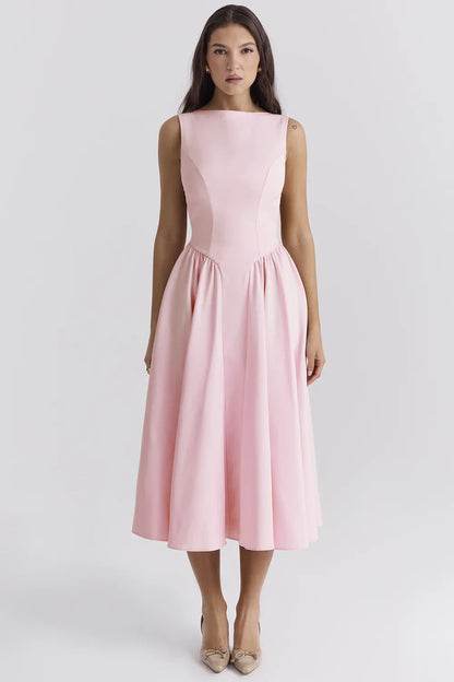 Cindy Ballerina Pink Twill Midi Sundress