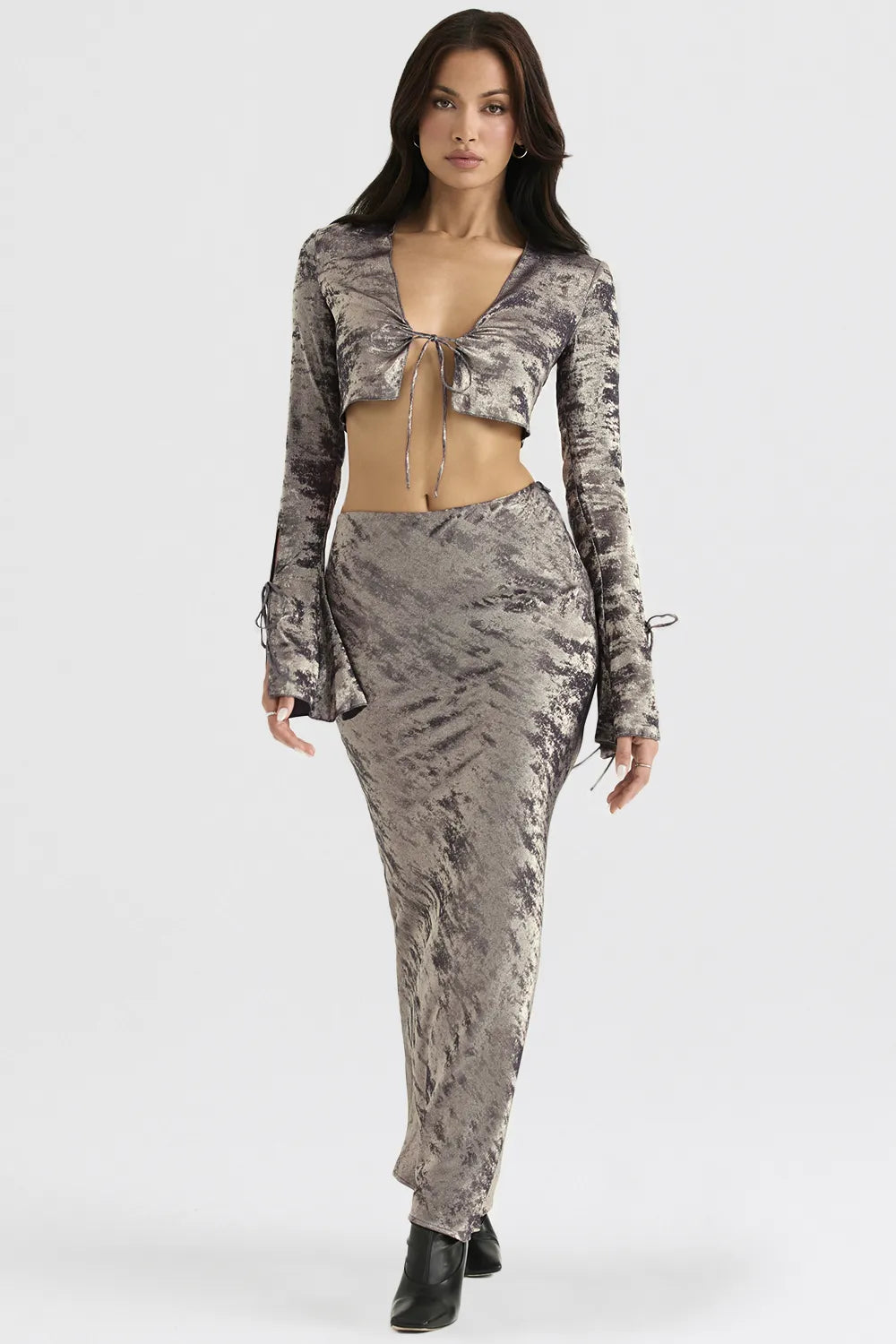 Clara Pewter Bias Cut Midi Skirt
