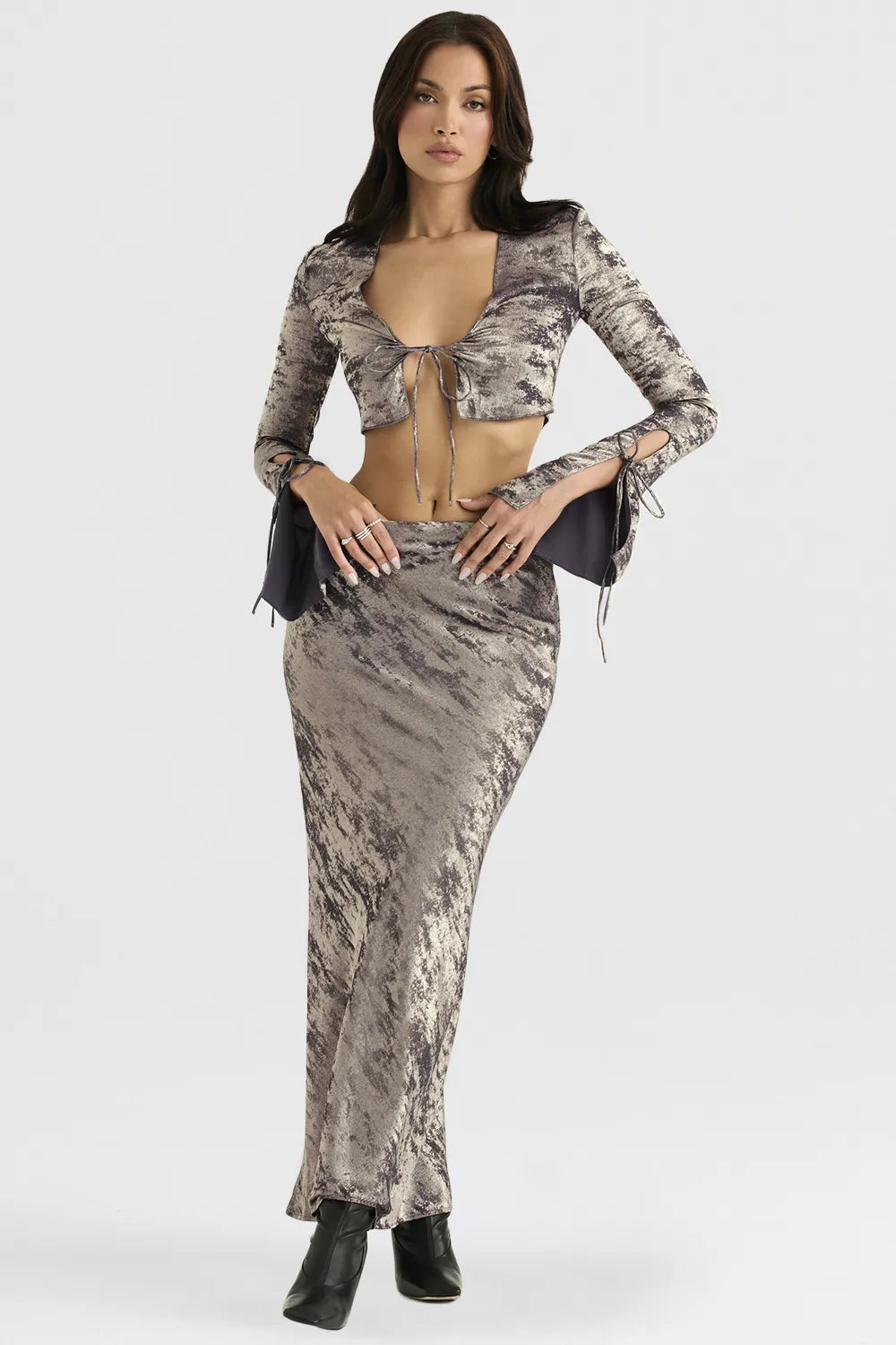 Giulia Pewter Shimmer Velvet Satin Top