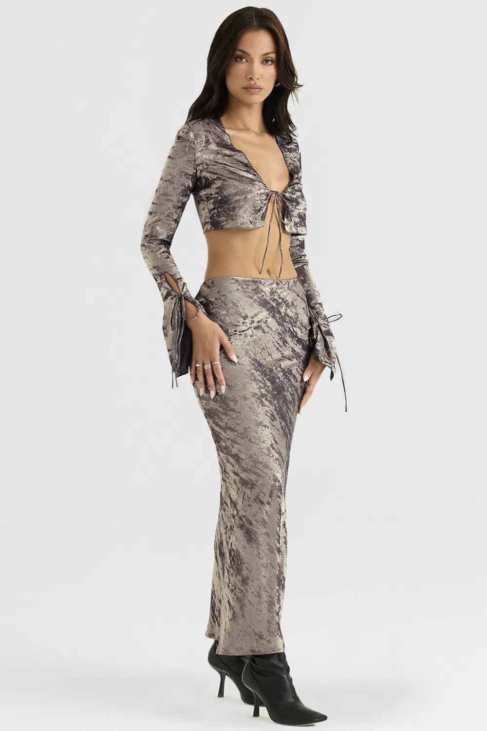 Clara Pewter Bias Cut Midi Skirt