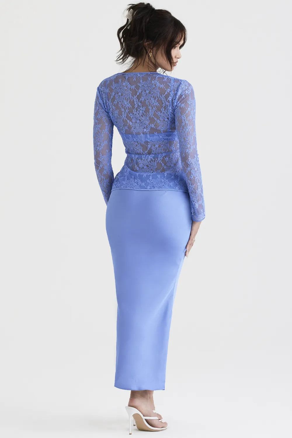Clara Blue Satin Bias Cut Midi Skirt