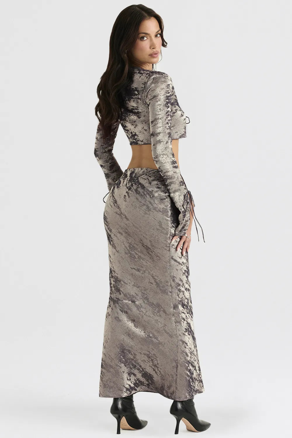 Clara Pewter Bias Cut Midi Skirt