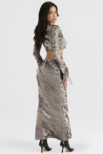 Clara Pewter Bias Cut Midi Skirt