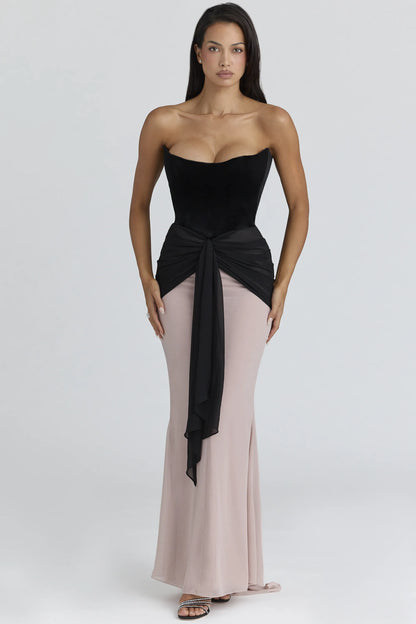 Clara Black & Blush Chiffon Maxi Dress - Limited Edition