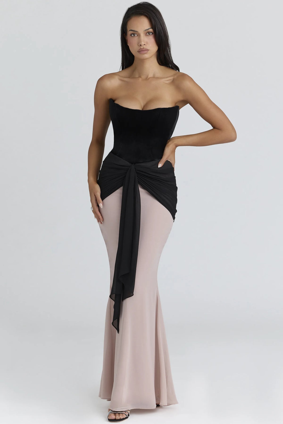 Clara Black & Blush Chiffon Maxi Dress - Limited Edition