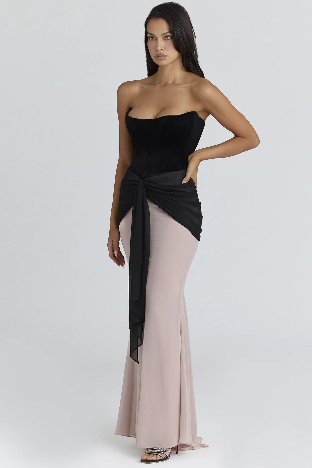 Clara Black & Blush Chiffon Maxi Dress - Limited Edition