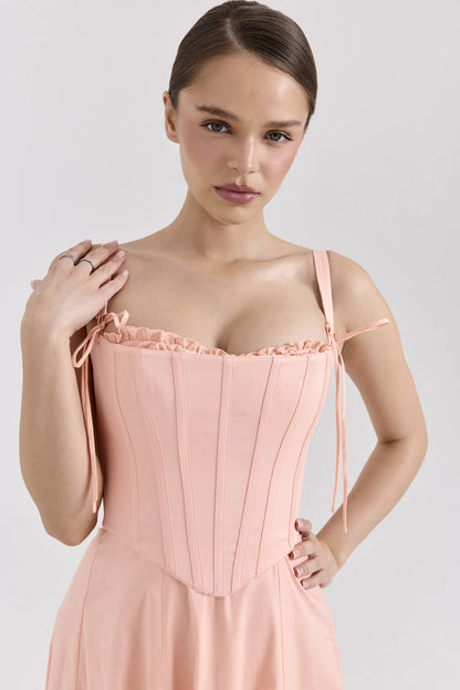 Clarabelle Peach Cotton Detachable Corset Midi SunDress